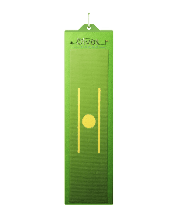 Divot Board golf training aid showing swing path and impact feedback marks – Lower Scores Golf