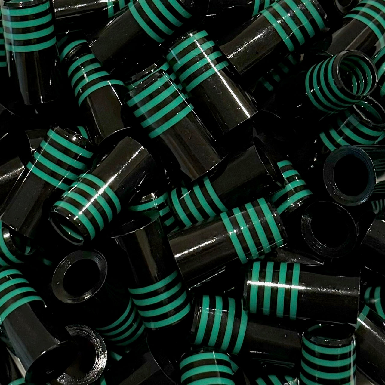 Premium Quality Iron Ferrules Black w/ Quad Green Rings 1”
