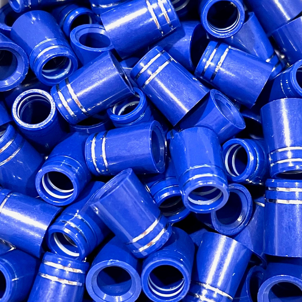 Iron Ferrules - Blue w/ Double Silver Ring - 0.75"