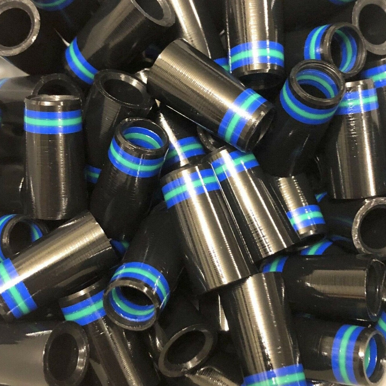Premium Quality Iron Ferrules Black w/ Blue & Green Rings 1”