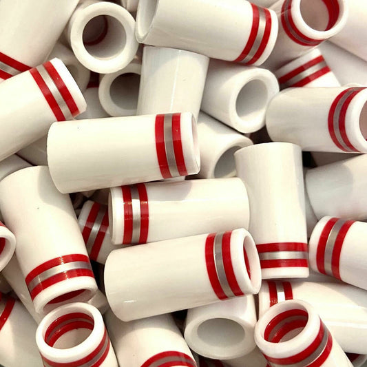 Premium Quality Iron Ferrules White w/ Red & Silver Rings 1”